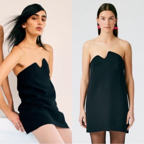 Tibi Squiggly Strapless Mini Dress in Black Size 6 - Picture 3 of 16